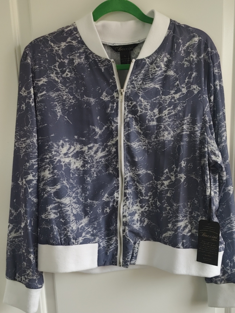 Baccini Women's Navy Marble-Print Bomber Jacket NWT